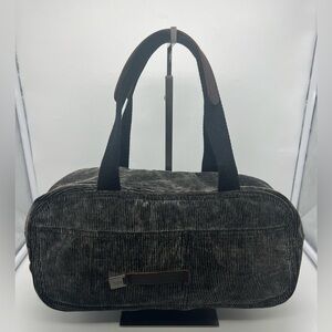 DIESEL Corduroy Dark Gray Brown Leather Trim Top Handle Mini Boston Bag Satchel